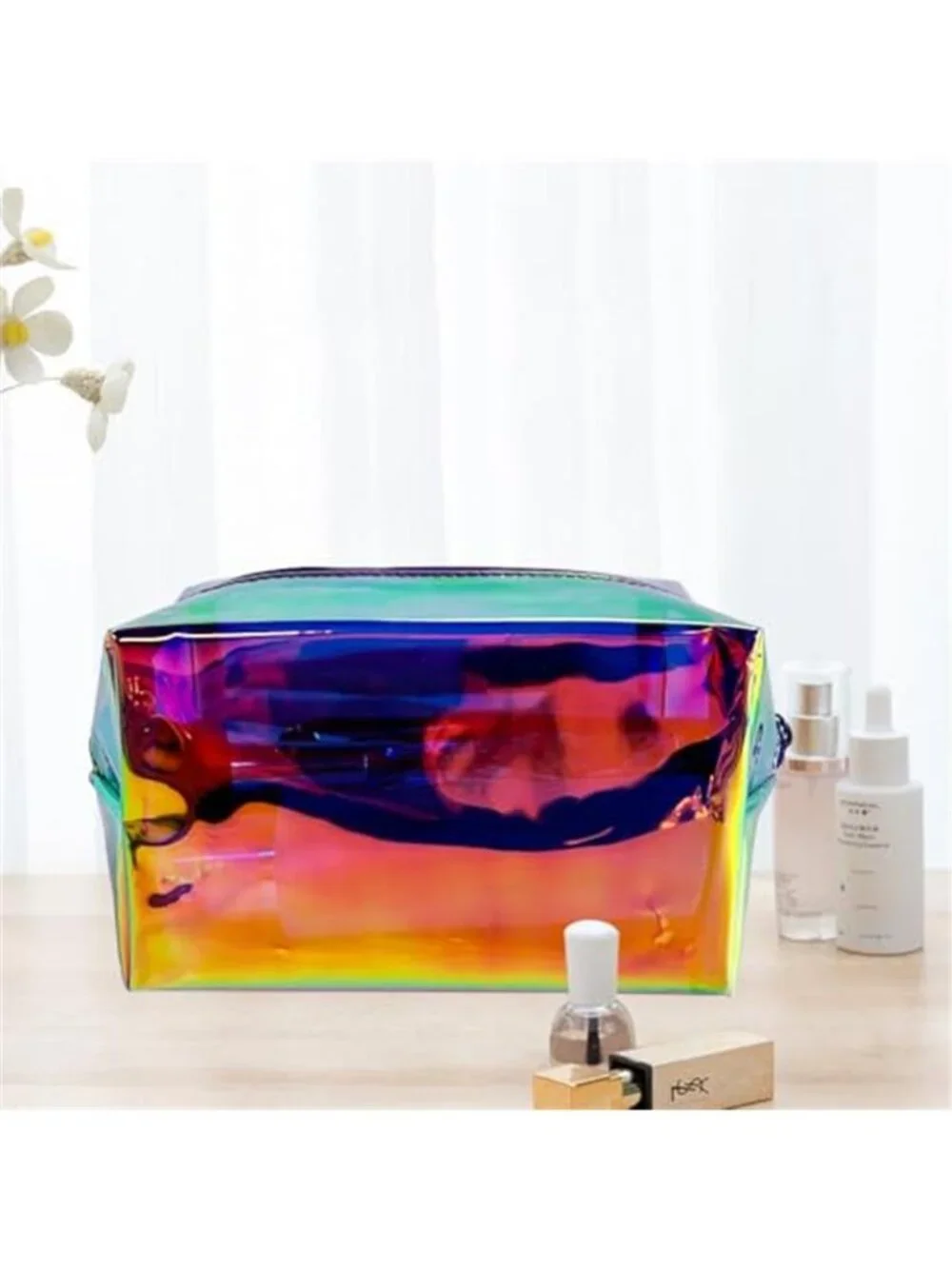 Purple Holographic PVC Cosmetic Toiletry Bag Laser Waterproof Toiletry